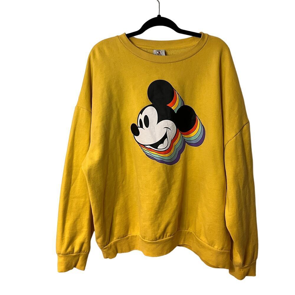 Mickey & Co Yellow Rainbow Crew Neck Retro Stretch Sweatshirt Size 3XL